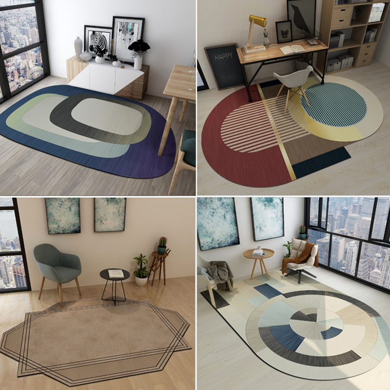 Sikunuo | Western Bedroom Rug Multicolored Geometric Print Rug Synthetic Non-Slip Backing Pet-Friendly Indoor Rug