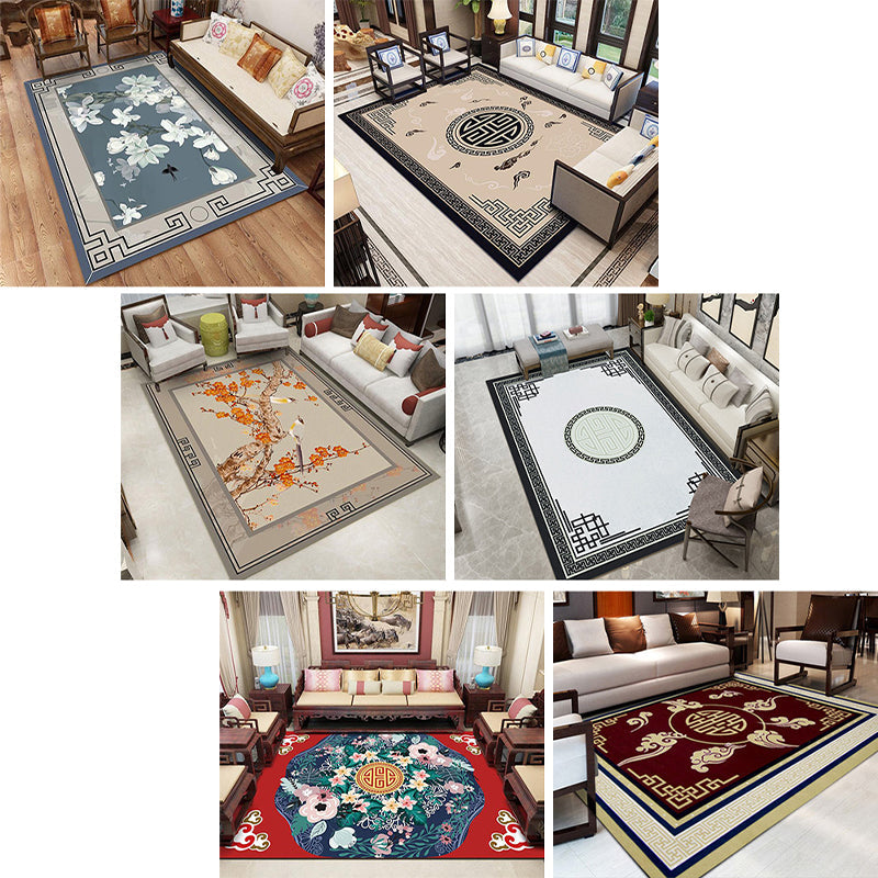 Sikunuo | Classic Zen Print Rug Multicolor Chinese Rug Polypropylene Non-Slip Backing Pet-Friendly Stain-Resistant Rug for Home