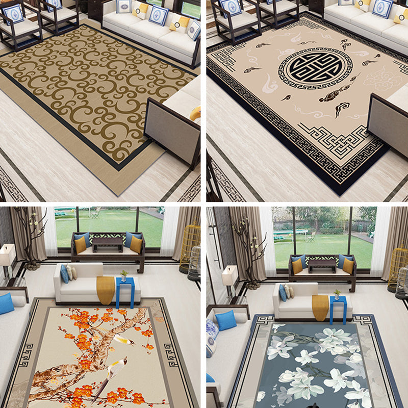 Sikunuo | Classic Zen Print Rug Multicolor Chinese Rug Polypropylene Non-Slip Backing Pet-Friendly Stain-Resistant Rug for Home