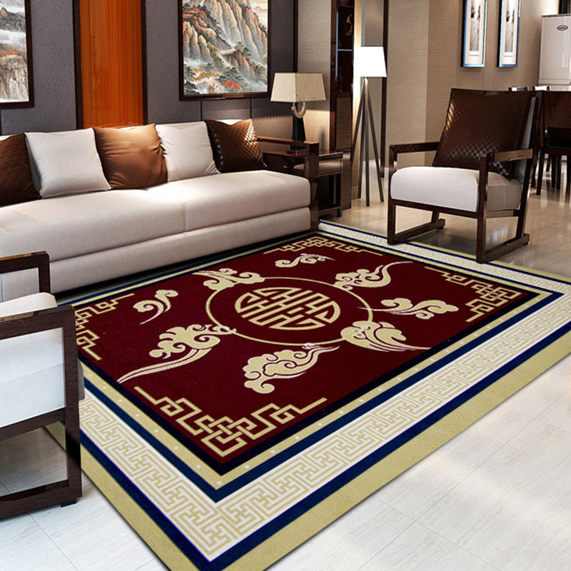 Sikunuo | Classic Zen Print Rug Multicolor Chinese Rug Polypropylene Non-Slip Backing Pet-Friendly Stain-Resistant Rug for Home