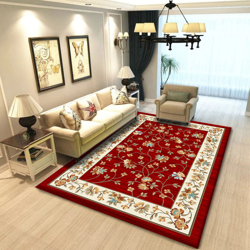Sikunuo | Multicolored living room rug Chinoiserie flower rug polypropylene machine washable stain resistant non-slip back rug