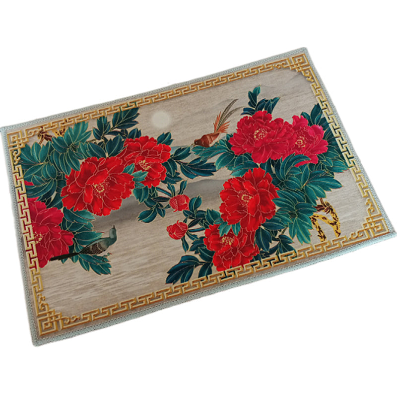 Sikunuo | Multicolored living room rug Chinoiserie flower rug polypropylene machine washable stain resistant non-slip back rug