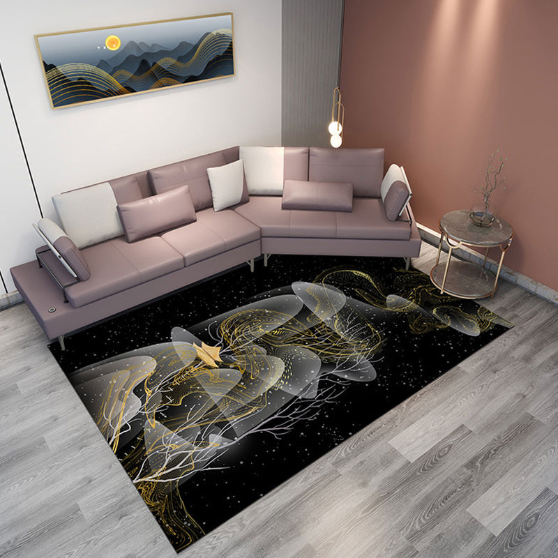 Sikunuo | Classic Mountain Landscape Rug Multicolored Chinese Rug Synthetic Stain Resistant Washable Non-Slip Rug for Deco