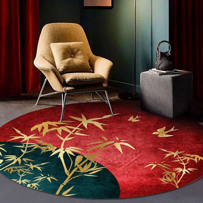 Sikunuo | Classy Multi Color Asia Carpet Polyester Botanics Rug Stain Resistant Non-slip Back Machine Washable Carpet for Living Room