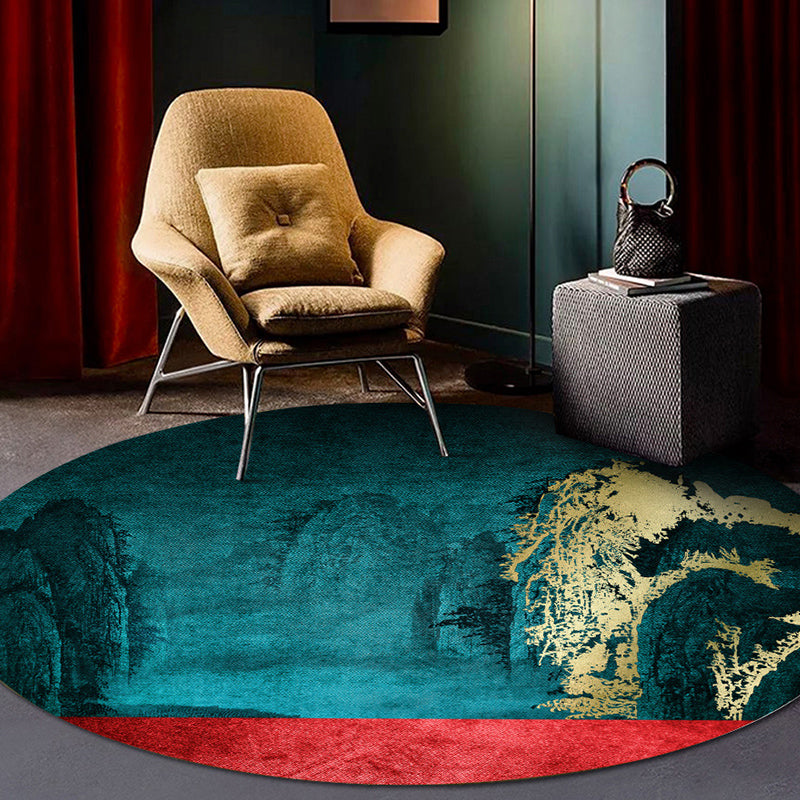 Sikunuo | Classy Multi Color Asia Carpet Polyester Botanics Rug Stain Resistant Non-slip Back Machine Washable Carpet for Living Room