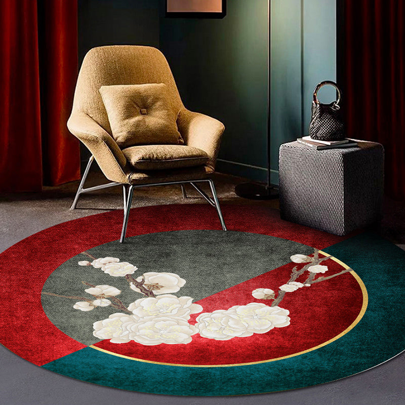 Sikunuo | Classy Multi Color Asia Carpet Polyester Botanics Rug Stain Resistant Non-slip Back Machine Washable Carpet for Living Room