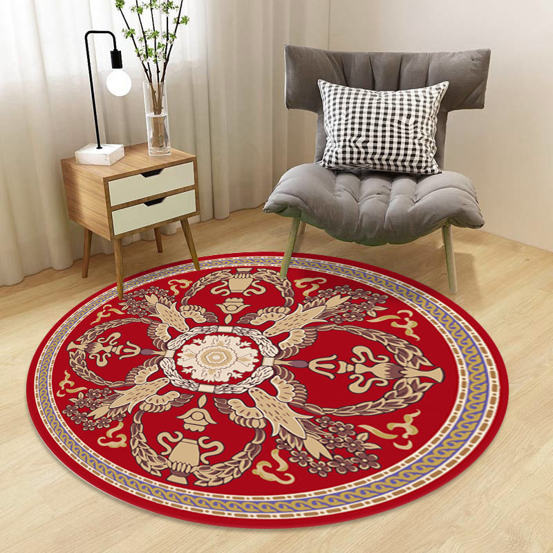 Sikunuo | Chinoiserie Floral Rug Multicolor Polypropylene Rug Pet Friendly Non-Slip Back Stain Resistant Rug for the Drawing Room