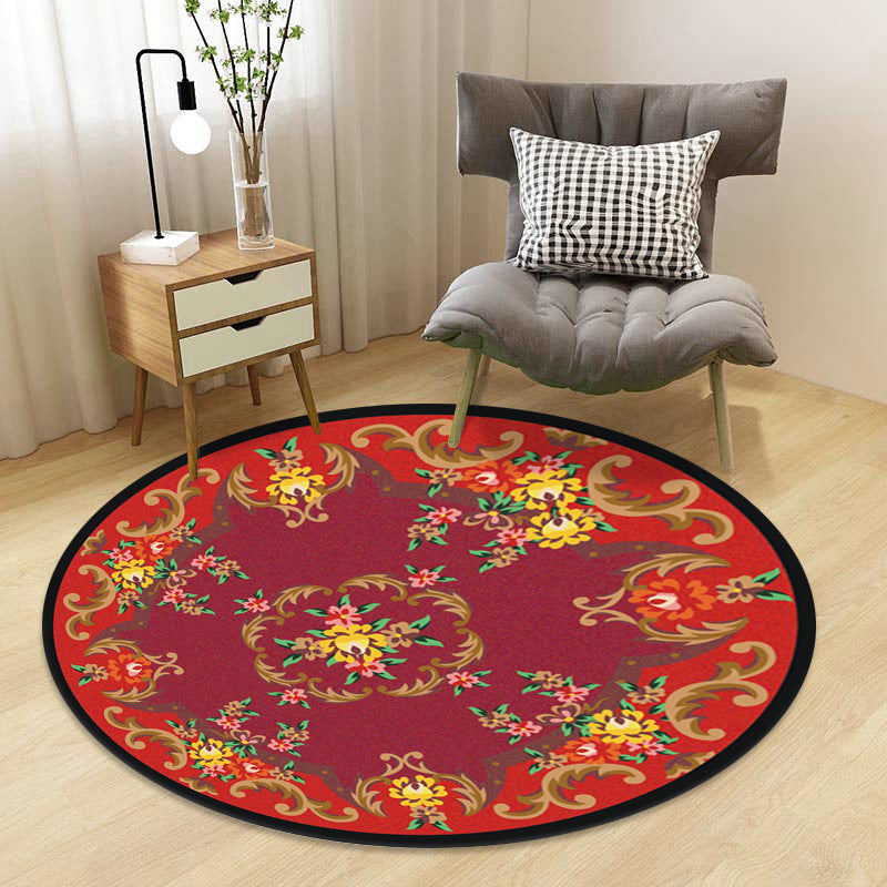 Sikunuo | Chinoiserie Floral Rug Multicolor Polypropylene Rug Pet Friendly Non-Slip Back Stain Resistant Rug for the Drawing Room