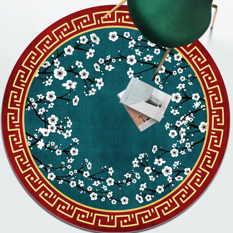 Sikunuo | Enchanting Multicolor Floral Print Carpet Polyester Asian Carpet Non-slip Pet-friendly Stain-resistant Carpet for Home