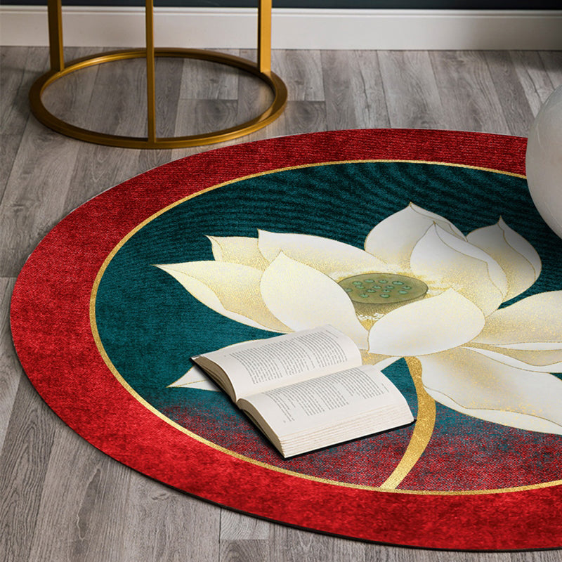Sikunuo | Enchanting Multicolor Floral Print Carpet Polyester Asian Carpet Non-slip Pet-friendly Stain-resistant Carpet for Home