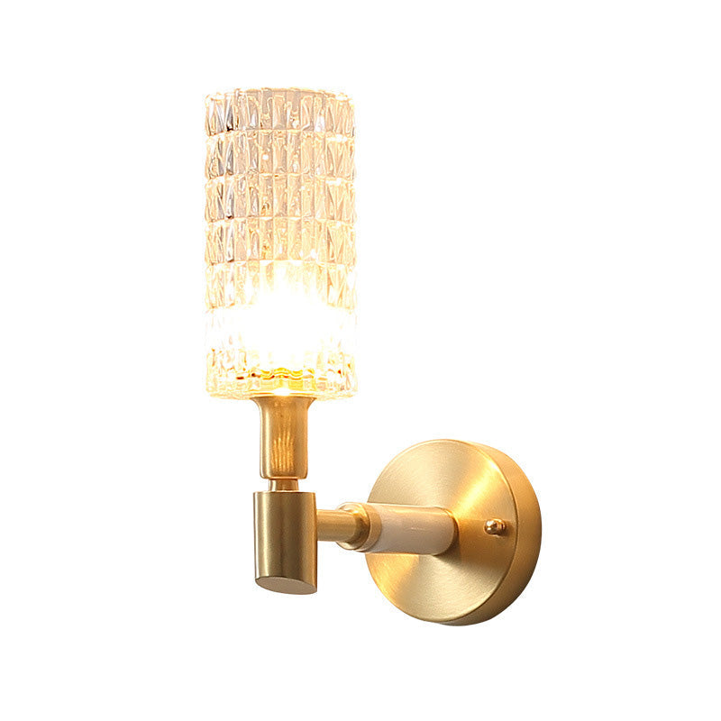 Sikunuo | 1 Light Corridor Wall Spotlight Contemporary Style Gold Finish Sconce Lamp with Cylindrical Clear Faceted Glass Shade