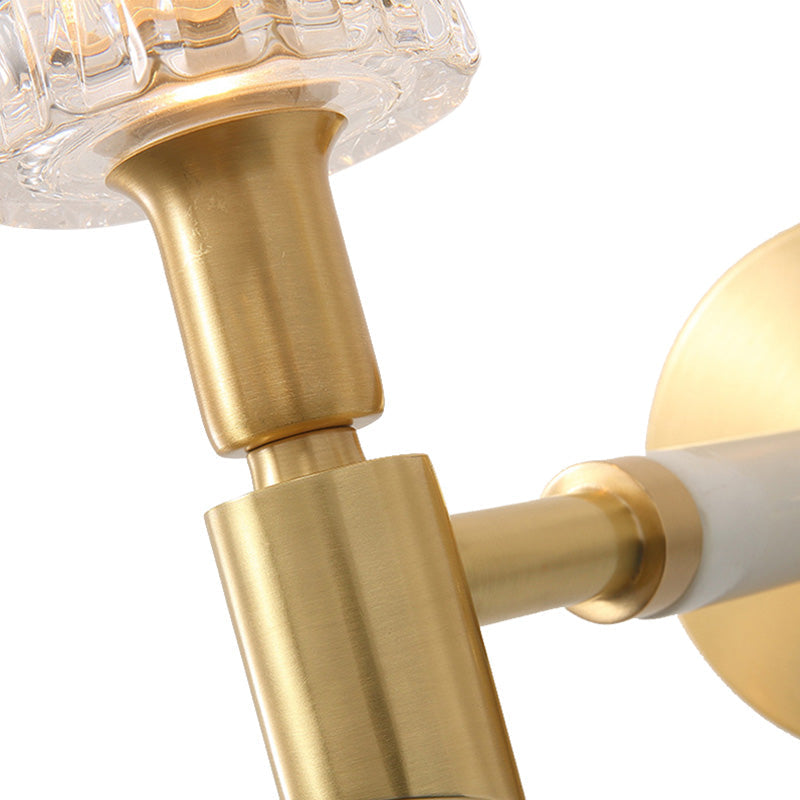 Sikunuo | 1 Light Corridor Wall Spotlight Contemporary Style Gold Finish Sconce Lamp with Cylindrical Clear Faceted Glass Shade