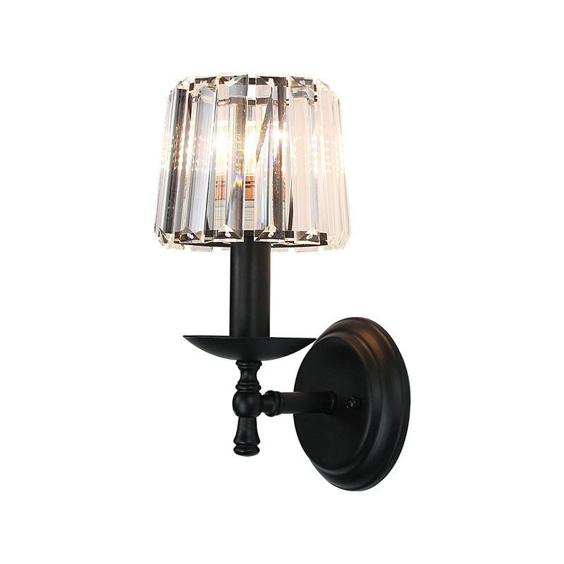 Sikunuo | Contemporary Cone Wall Lamp Clear Crystal 1 Head Nightstand Wall Sconces Light with Curved/Beam Arm in Black