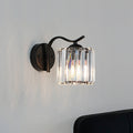 Sikunuo | Contemporary Cone Wall Lamp Clear Crystal 1 Head Nightstand Wall Sconces Light with Curved/Beam Arm in Black