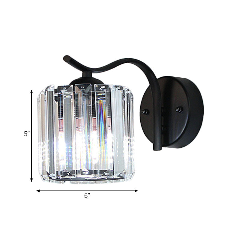 Sikunuo | Contemporary Cone Wall Lamp Clear Crystal 1 Head Nightstand Wall Sconces Light with Curved/Beam Arm in Black