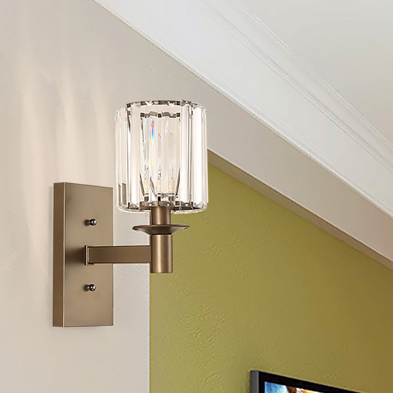 Sikunuo | Contemporary Cylinder Wall Lamp Clear Glass 1/2-Bulb Bedroom Wall Lamp with Rectangular Back Plate in Bronze