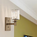 Sikunuo | Contemporary Cylinder Wall Lamp Clear Glass 1/2-Bulb Bedroom Wall Lamp with Rectangular Back Plate in Bronze
