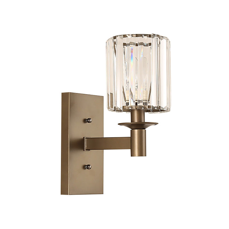 Sikunuo | Contemporary Cylinder Wall Lamp Clear Glass 1/2-Bulb Bedroom Wall Lamp with Rectangular Back Plate in Bronze