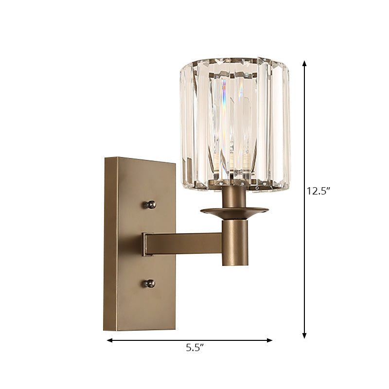 Sikunuo | Contemporary Cylinder Wall Lamp Clear Glass 1/2-Bulb Bedroom Wall Lamp with Rectangular Back Plate in Bronze