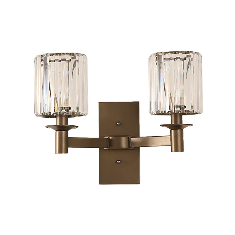 Sikunuo | Contemporary Cylinder Wall Lamp Clear Glass 1/2-Bulb Bedroom Wall Lamp with Rectangular Back Plate in Bronze