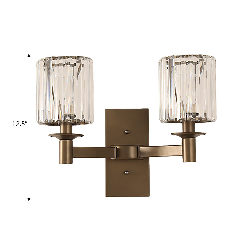 Sikunuo | Contemporary Cylinder Wall Lamp Clear Glass 1/2-Bulb Bedroom Wall Lamp with Rectangular Back Plate in Bronze