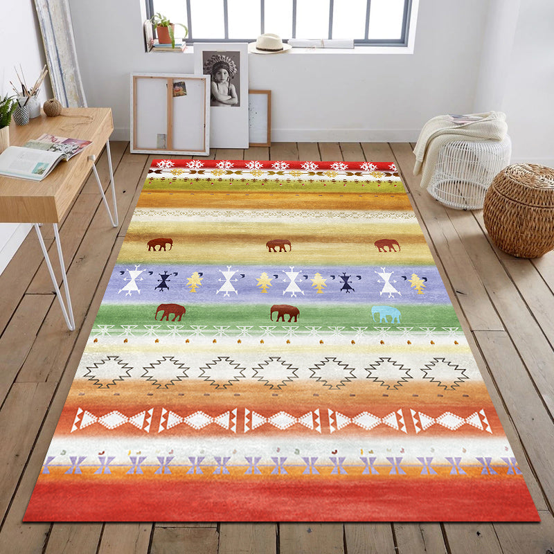 Sikunuo | Southwest Tribal Print Rug Multicolor Polypropylene Rug Non-Slip Pet Friendly Washable Rug for the Living Room