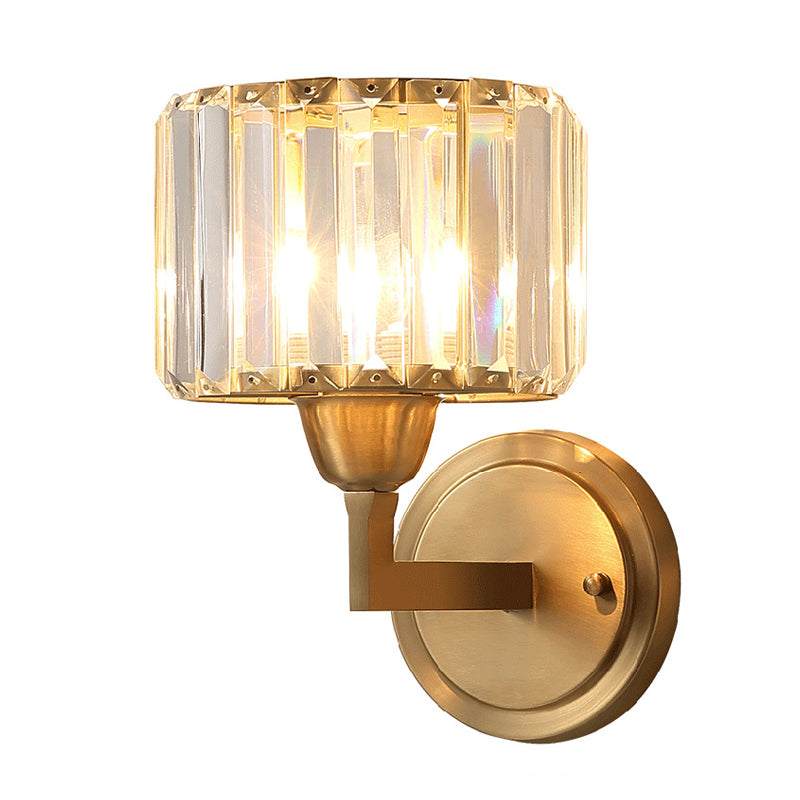 Sikunuo | Simple 1 Light Wall Mounted Lighting Brass Drum Wall Lamp with Crystal Shade
