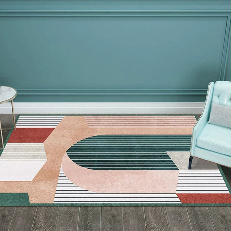 Sikunuo | Creative Geometric Color-Block Carpet Multi Color Nordic Carpet Synthetic Non-Slip Stain-Resistant Machine Washable Carpet for Home