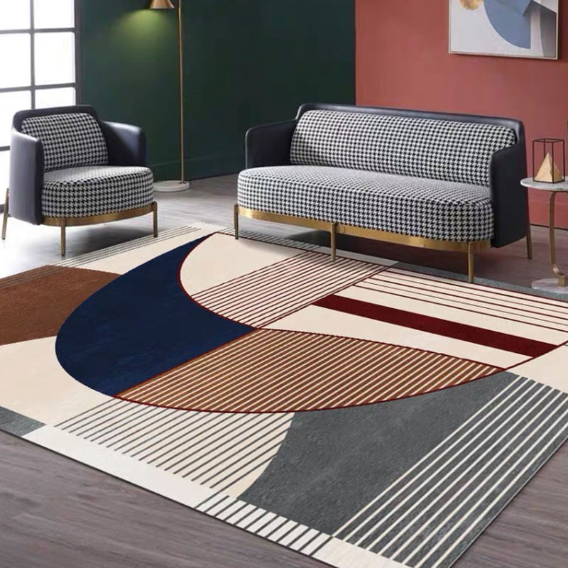 Sikunuo | Creative Geometric Color-Block Carpet Multi Color Nordic Carpet Synthetic Non-Slip Stain-Resistant Machine Washable Carpet for Home
