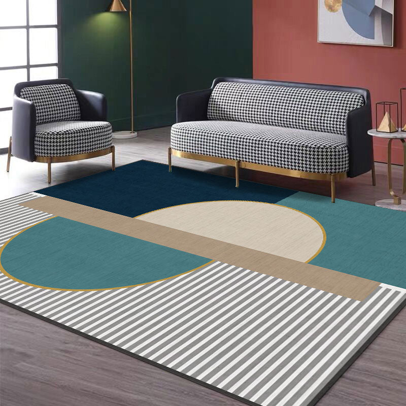 Sikunuo | Creative Geometric Color-Block Carpet Multi Color Nordic Carpet Synthetic Non-Slip Stain-Resistant Machine Washable Carpet for Home