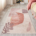 Sikunuo | Nordic Bedroom Carpet Multicolored Botanical Color Block Print Carpet Polyester Washable Non-slip Pet-friendly Carpet