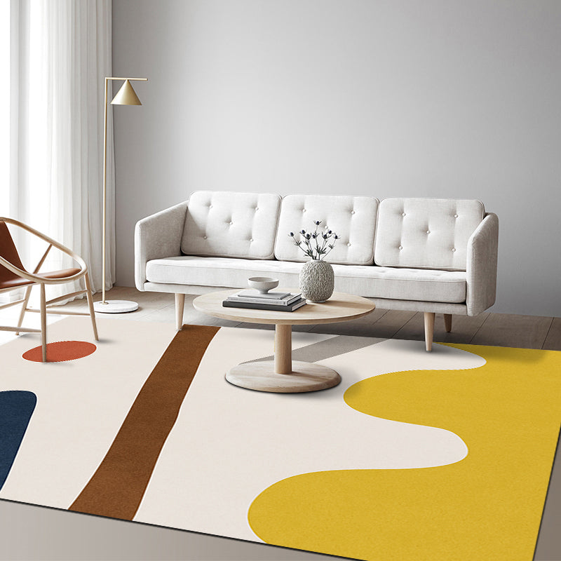 Sikunuo | Multicolor Abstract Art Printed Rug Polypropylene Minimalist Area Rug Machine Washable Non-Slip Back Stain Resistant Rug for Large Space