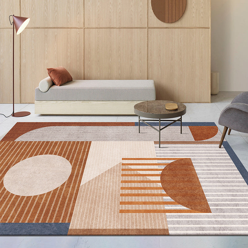 Sikunuo | Modern Geometric Color Block Rug Multicolored Synthetic Area Rug Pet-Friendly Washable Non-Slip Back Rug for Living Room