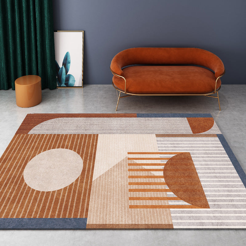 Sikunuo | Modern Geometric Color Block Rug Multicolored Synthetic Area Rug Pet-Friendly Washable Non-Slip Back Rug for Living Room