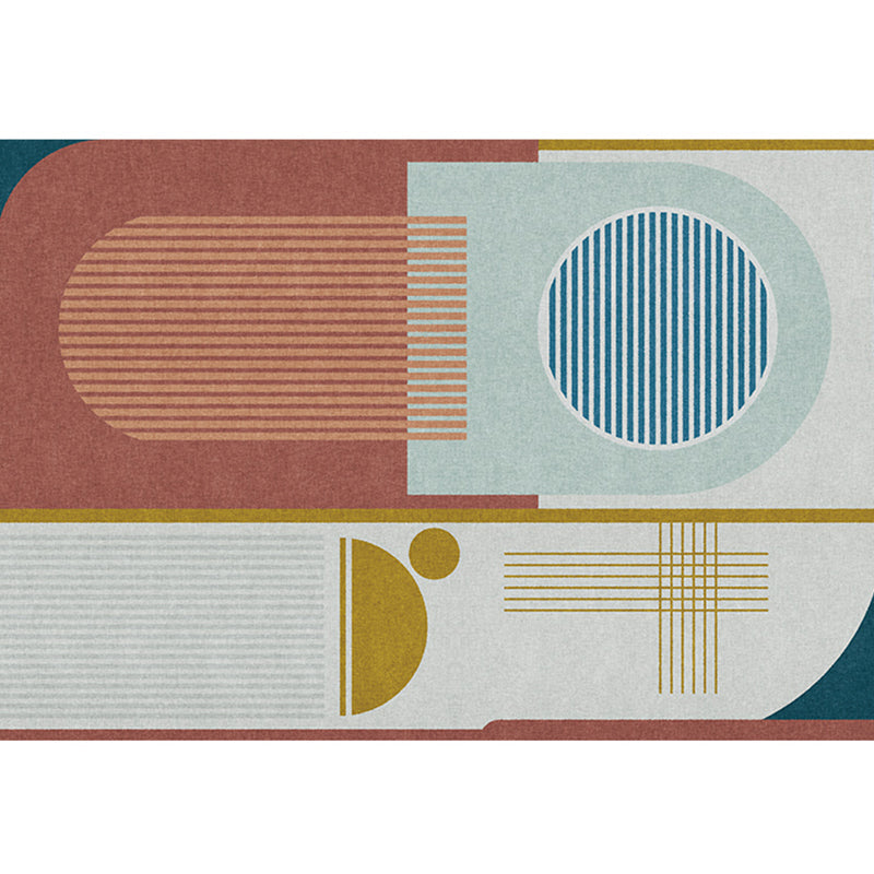 Sikunuo | Modern Geometric Color Block Rug Multicolored Synthetic Area Rug Pet-Friendly Washable Non-Slip Back Rug for Living Room