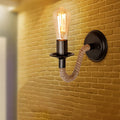 Sikunuo | Single Curved Arm Wall Lamp Rustic Brown Rope Wall Light Lighting with Exposed Bulb Design