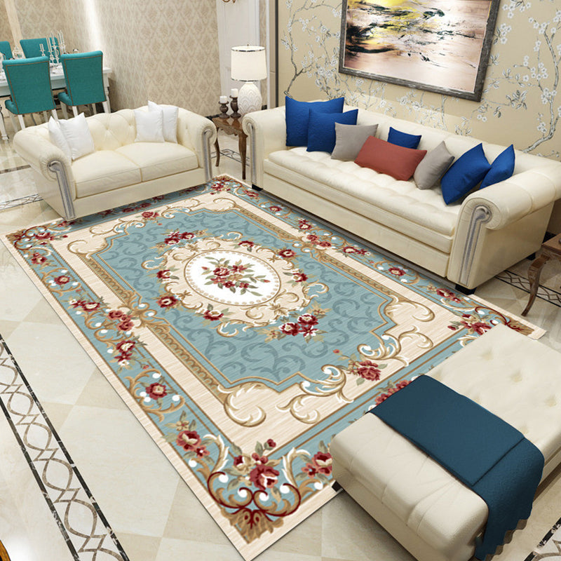 Sikunuo | Olden Floral Pattern Carpet Multicolored Polyester Indoor Rug Non-Slip Backing Pet Friendly Rug for Living Room