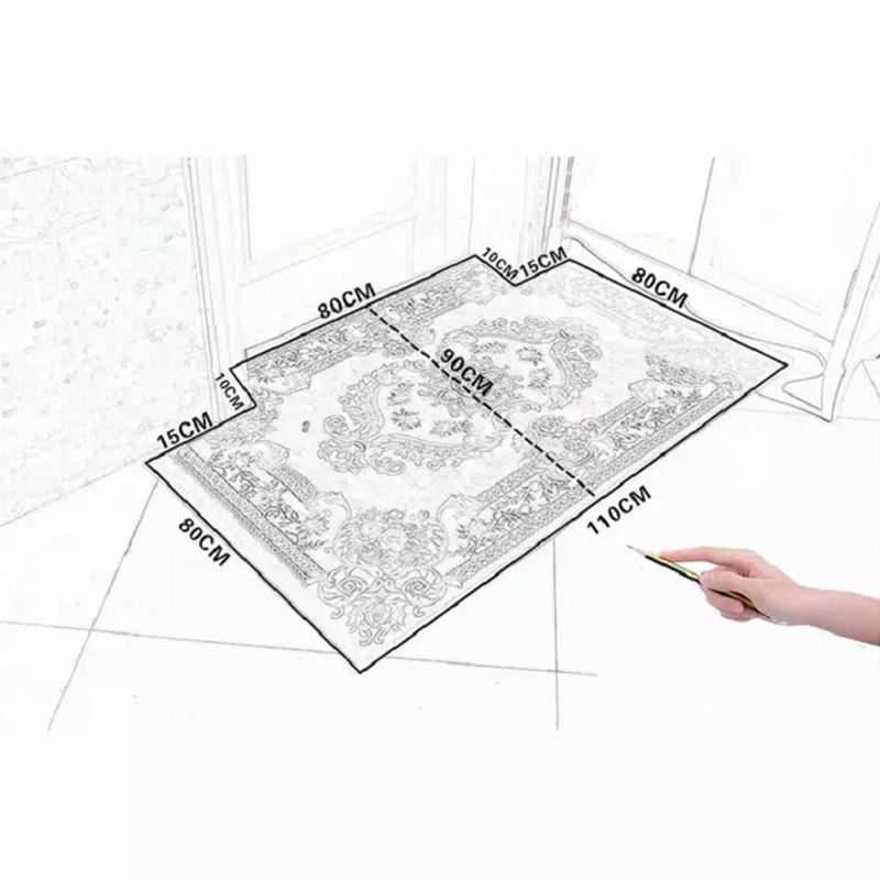 Sikunuo | Multicolored Living Room Carpet Nostalgia Floral Pattern Area Rug Synthetic Non-Slip Back Stain Resistant Carpet