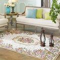 Sikunuo | Multicolored Living Room Carpet Nostalgia Floral Pattern Area Rug Synthetic Non-Slip Back Stain Resistant Carpet