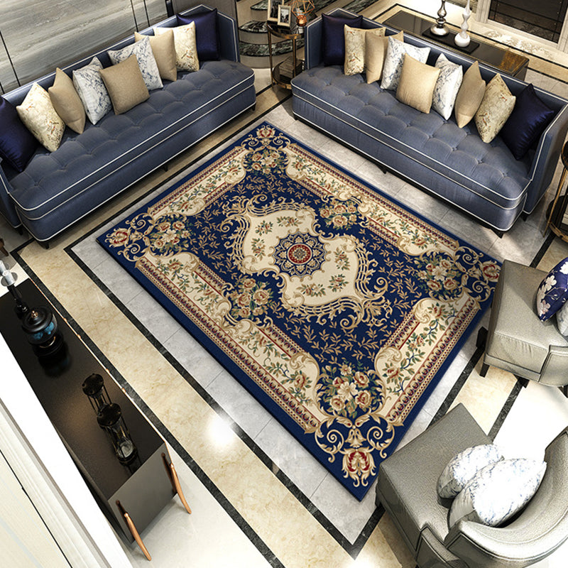 Sikunuo | Retro Living Room Rug Multicolored Flower Print Rug Polypropylene Non-Slip Backing Pet-Friendly Rug