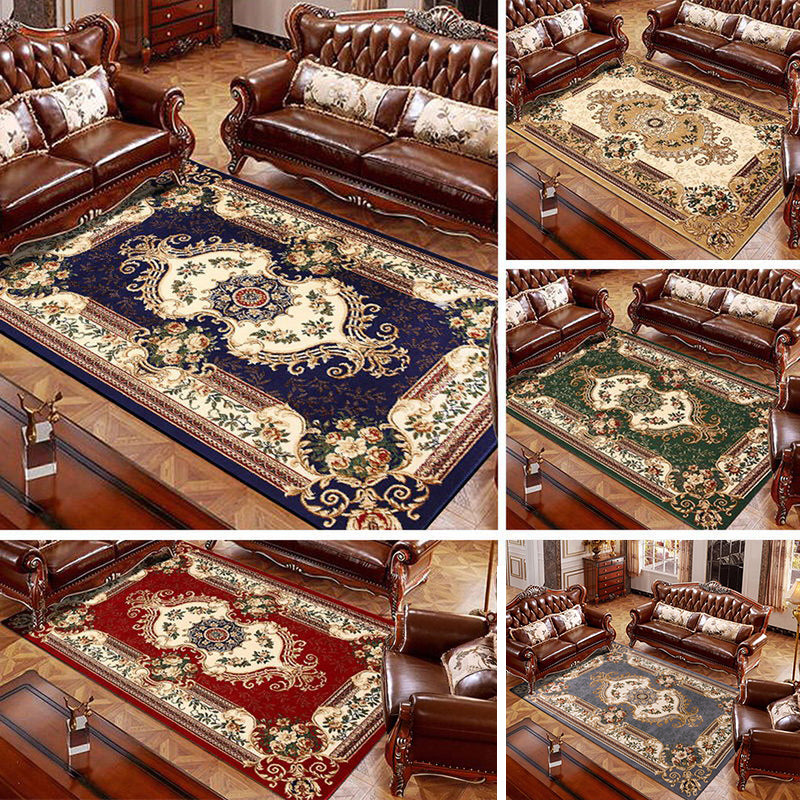 Sikunuo | Olden Floral Printed Carpet Multicolored Synthetic Area Rug Pet Friendly Easy Care Indoor Cover for Living Room