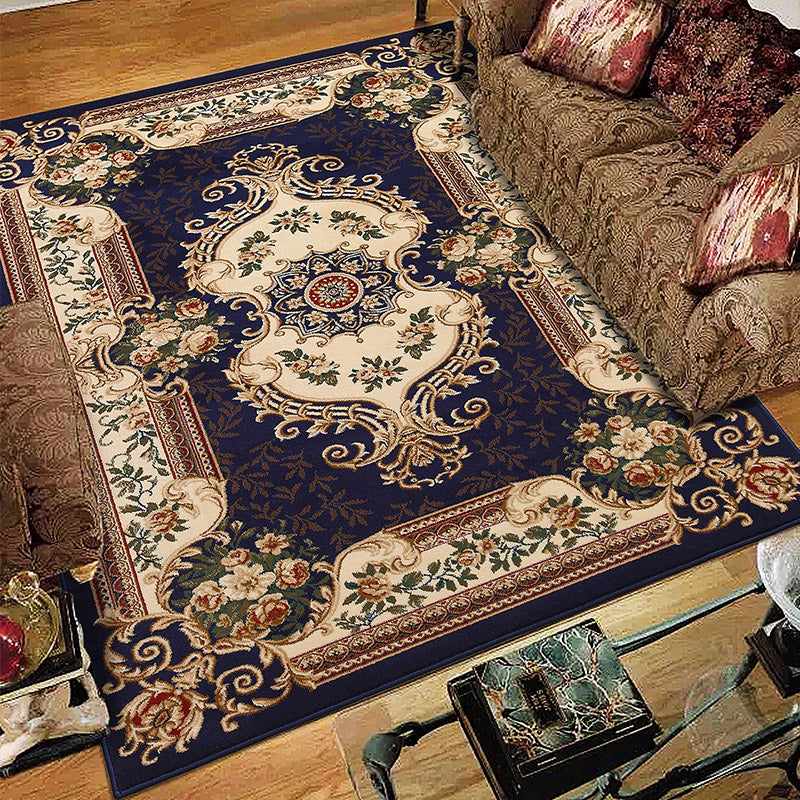 Sikunuo | Olden Floral Printed Carpet Multicolored Synthetic Area Rug Pet Friendly Easy Care Indoor Cover for Living Room