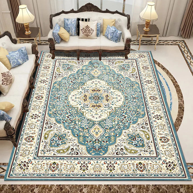 Sikunuo | Retro Living Room Carpet Multicolored Floral Pattern Indoor Carpet Polypropylene Non-Slip Machine Washable Carpet
