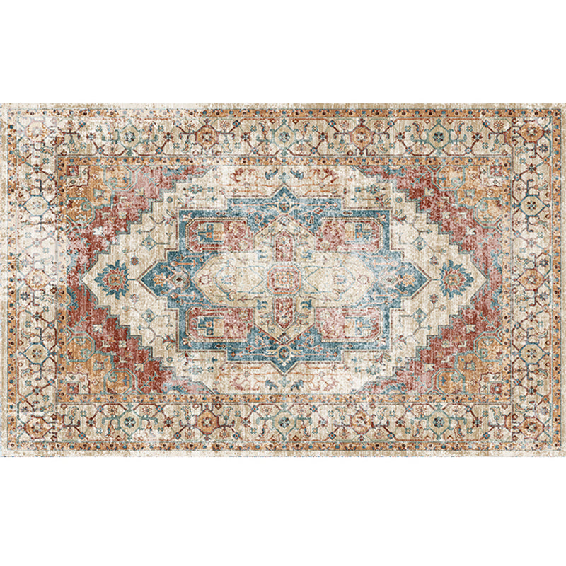 Sikunuo | Retro geometric pattern carpet multicolored synthetic area carpet non-slip pet-friendly washable carpet for room