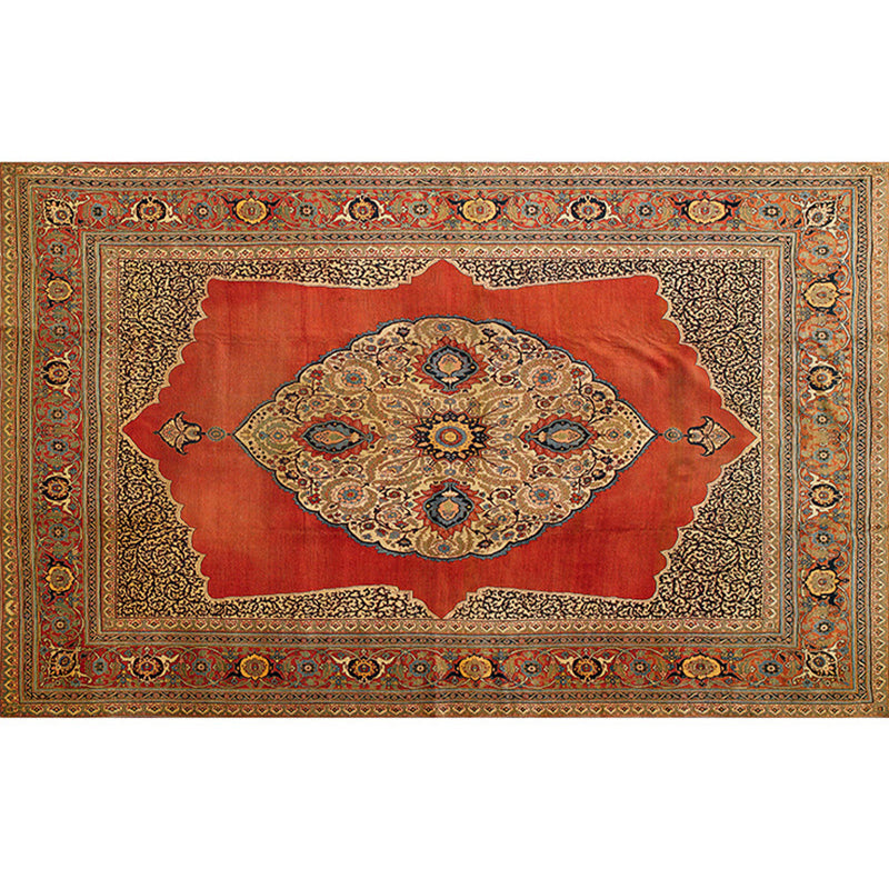 Sikunuo | Retro geometric pattern carpet multicolored synthetic area carpet non-slip pet-friendly washable carpet for room