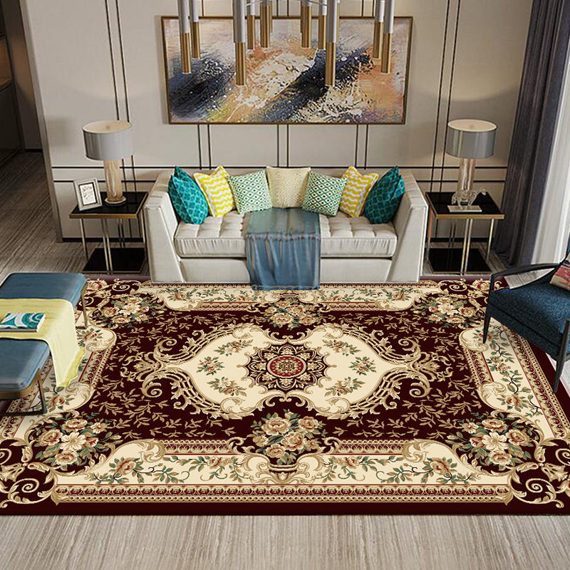 Sikunuo | Chinese Living Room Rug Multicolored Geometric Printed Area Rug Polyester Non-Slip Pet-Friendly Indoor Rug
