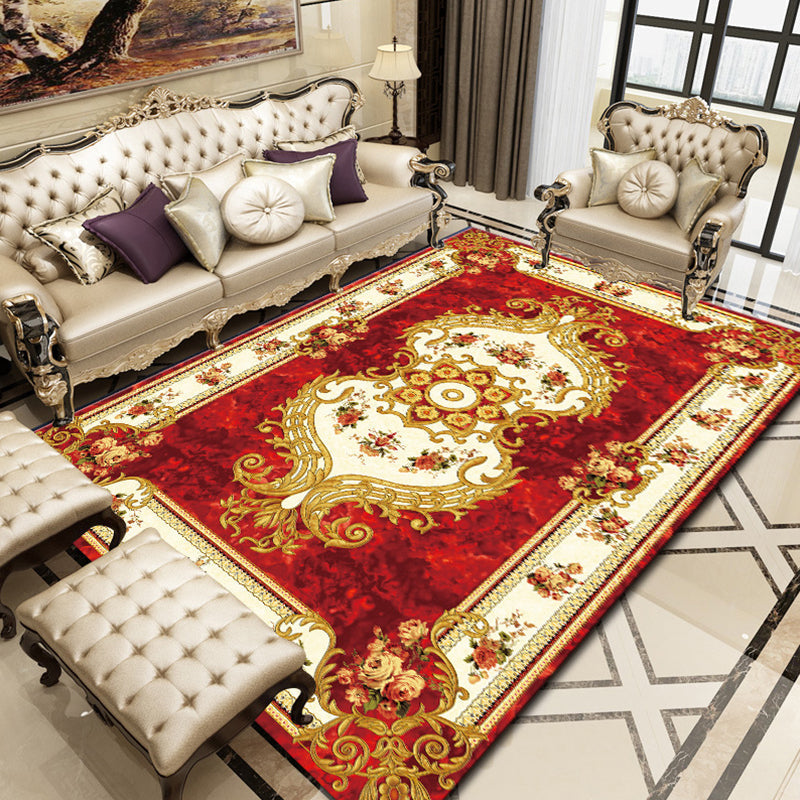 Sikunuo | Retro Floral Printed Rug Multicolor Synthetic Rug Non-Slip Back Machine Washable Indoor Rug for the Living Room