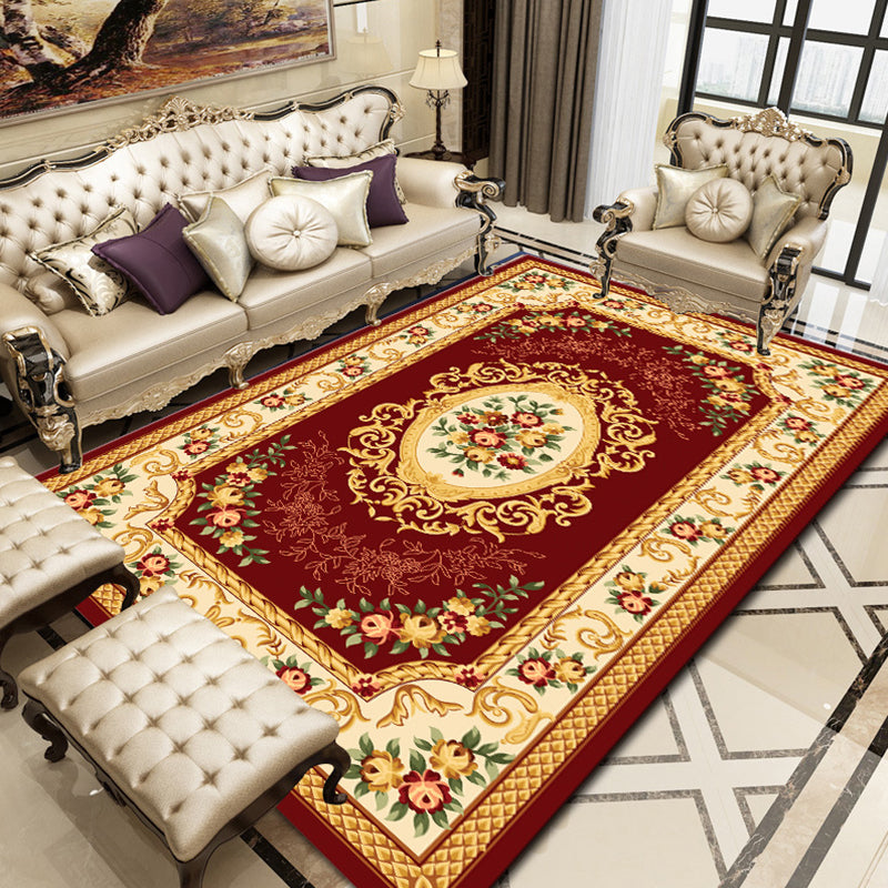 Sikunuo | Retro Floral Printed Rug Multicolor Synthetic Rug Non-Slip Back Machine Washable Indoor Rug for the Living Room