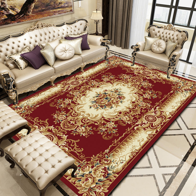Sikunuo | Retro Floral Printed Rug Multicolor Synthetic Rug Non-Slip Back Machine Washable Indoor Rug for the Living Room