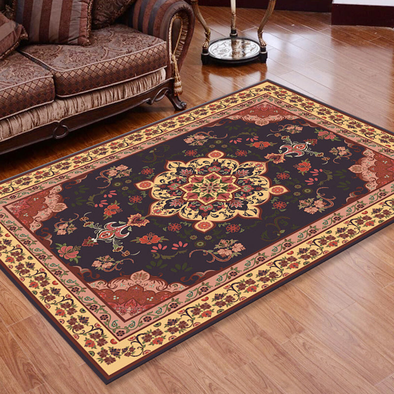 Sikunuo | Retro Floral Printed Rug Multicolor Synthetic Rug Non-Slip Back Machine Washable Indoor Rug for the Living Room